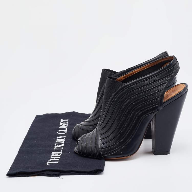 Pre Owned Givenchy Black Leather and Elastic Open Toe Slingback Sandals Size 37