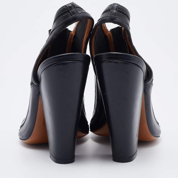 Pre Owned Givenchy Black Leather and Elastic Open Toe Slingback Sandals Size 37