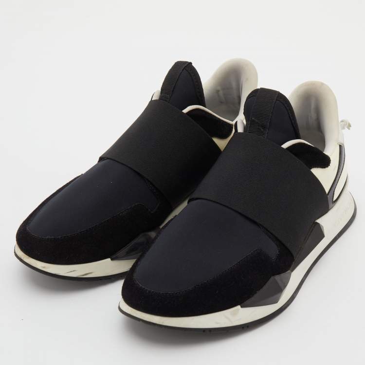 Pre Owned Givenchy Black Leather and Neoprene Trainer Slip On Sneakers Size 35