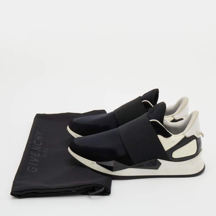 Pre Owned Givenchy Black Leather and Neoprene Trainer Slip On Sneakers Size 35