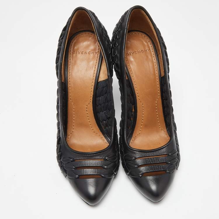 Pre Owned Givenchy Black Leather Pointed Toe Pumps Size 37.5