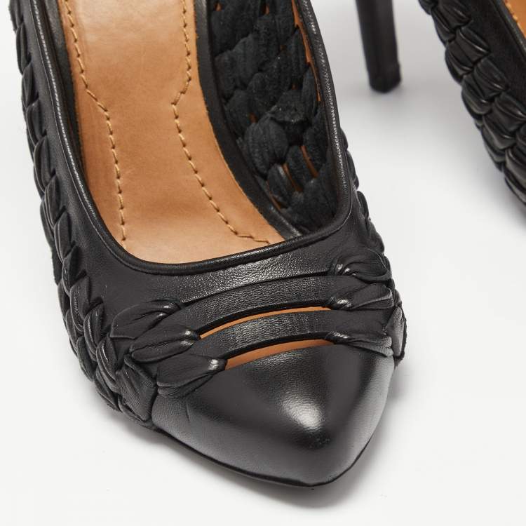 Pre Owned Givenchy Black Leather Pointed Toe Pumps Size 37.5