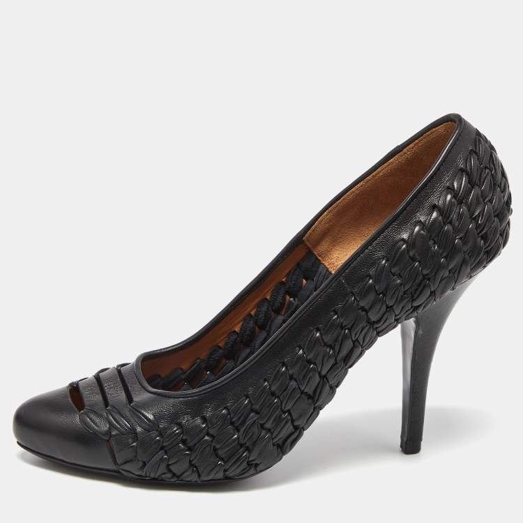 Pre Owned Givenchy Black Leather Pointed Toe Pumps Size 37.5