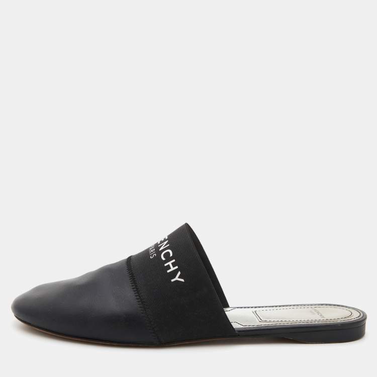 Pre Owned Givenchy Black Leather and Stretch Band Bedford Flat Mules Size 39