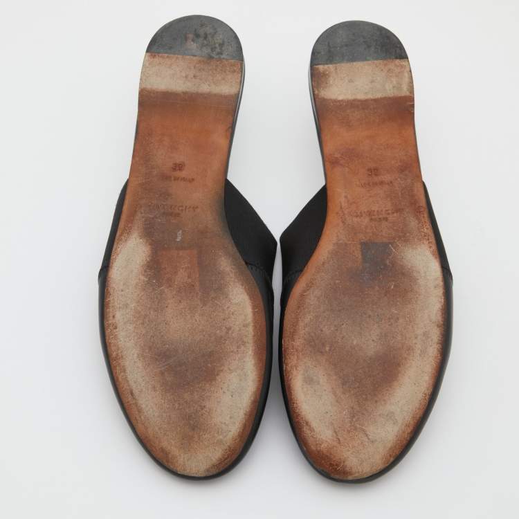 Pre Owned Givenchy Black Leather and Stretch Band Bedford Flat Mules Size 39