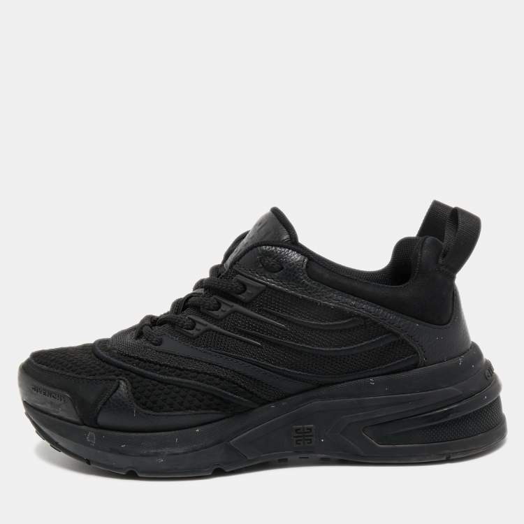Pre Owned Givenchy Black Leather and Canvas Lace Up Sneakers Size 35