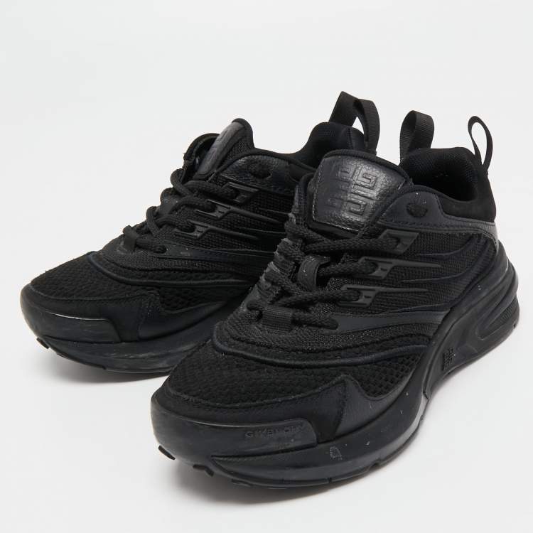 Pre Owned Givenchy Black Leather and Canvas Lace Up Sneakers Size 35