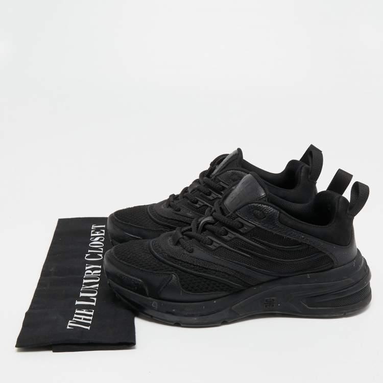 Pre Owned Givenchy Black Leather and Canvas Lace Up Sneakers Size 35