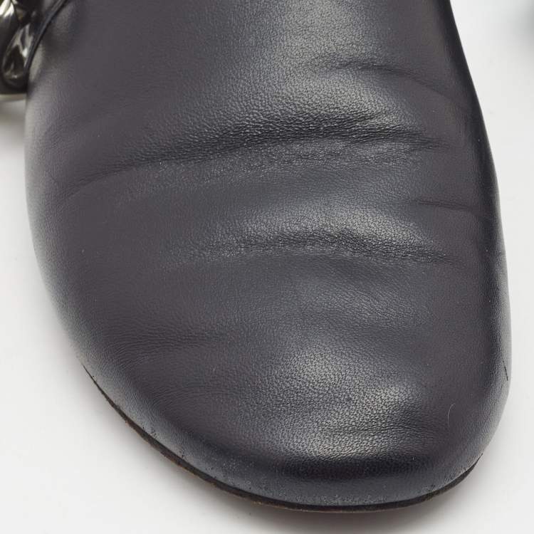 Pre Owned Givenchy Black Leather G-Chain Slingback Flat Mules Size 37.5