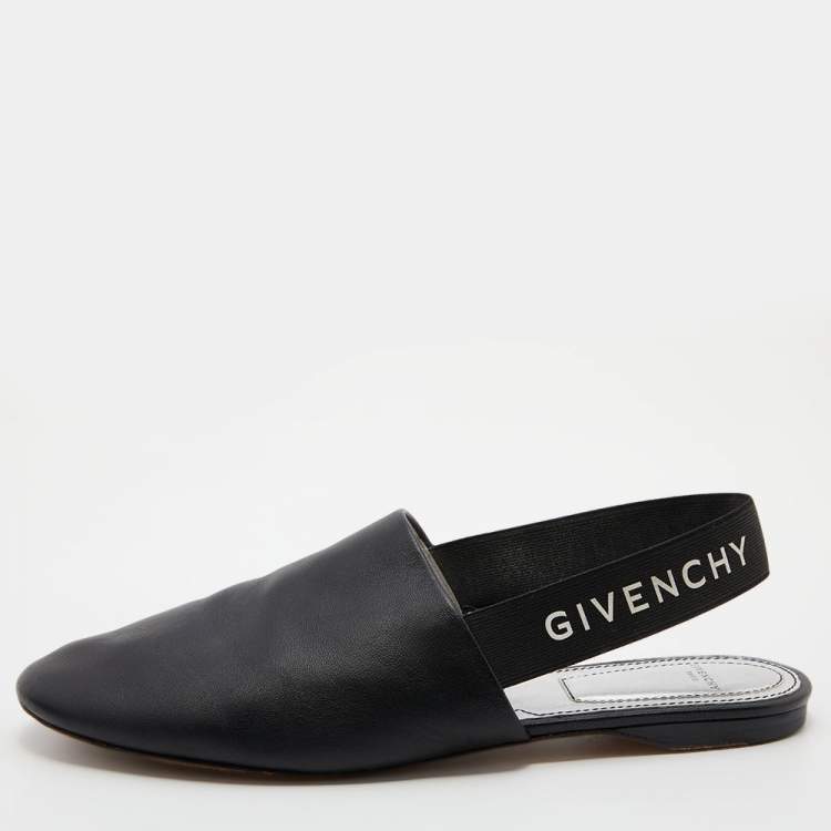 Pre Owned Givenchy Black Leather Rivington Logo Slingback Flats Size 39