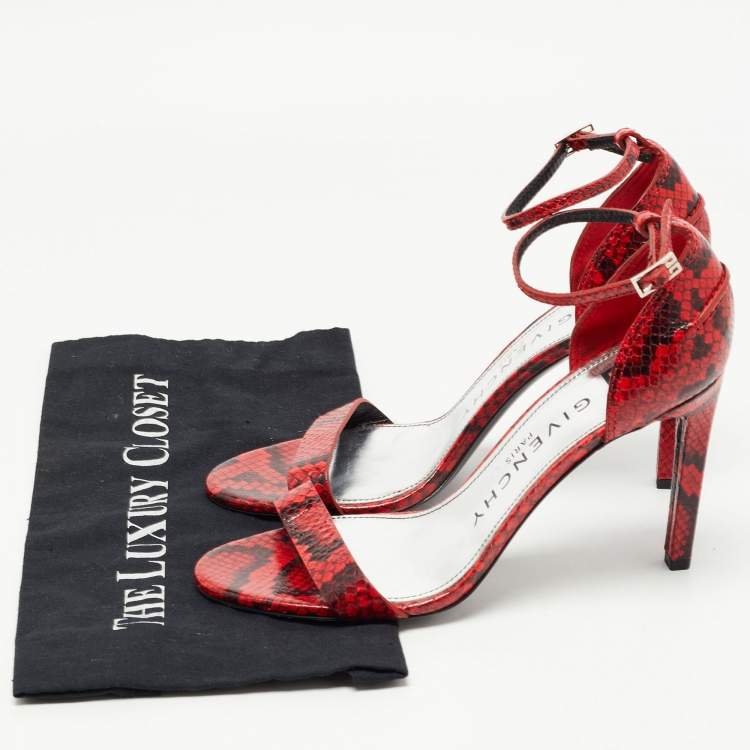 Pre Owned Givenchy Red/Black Python Embossed Leather Ankle Strap Sandals Size 40