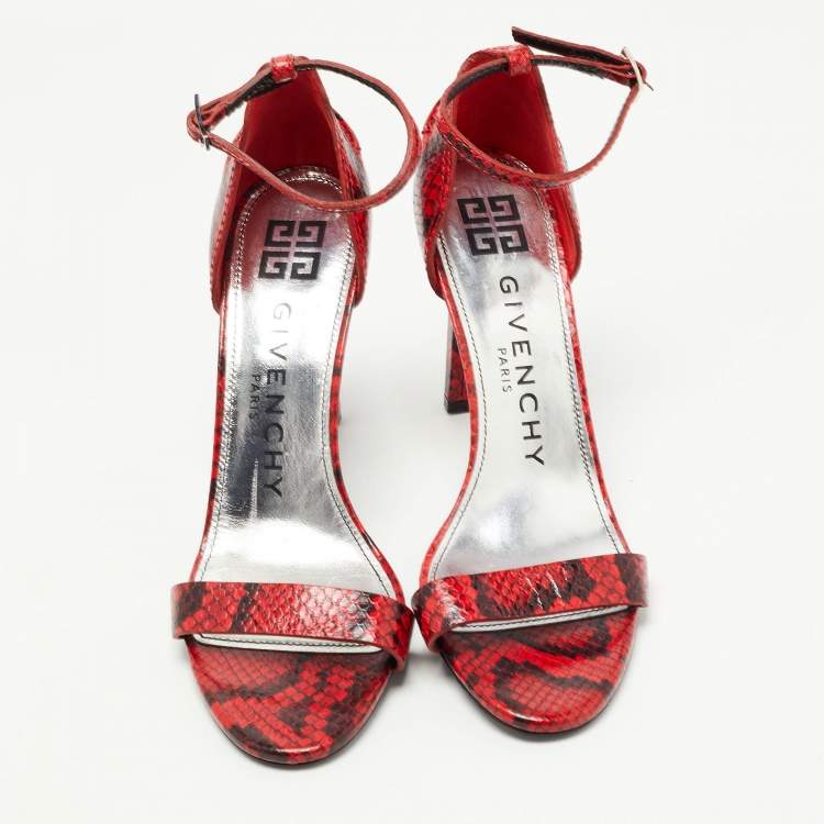 Pre Owned Givenchy Red/Black Python Embossed Leather Ankle Strap Sandals Size 40
