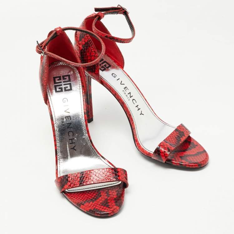 Pre Owned Givenchy Red/Black Python Embossed Leather Ankle Strap Sandals Size 40