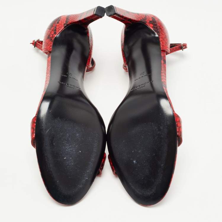 Pre Owned Givenchy Red/Black Python Embossed Leather Ankle Strap Sandals Size 40
