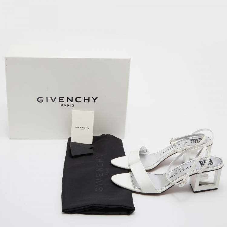 Pre Owned Givenchy White Patent Leather Triangle Ankle Strap Sandals Size 39.5