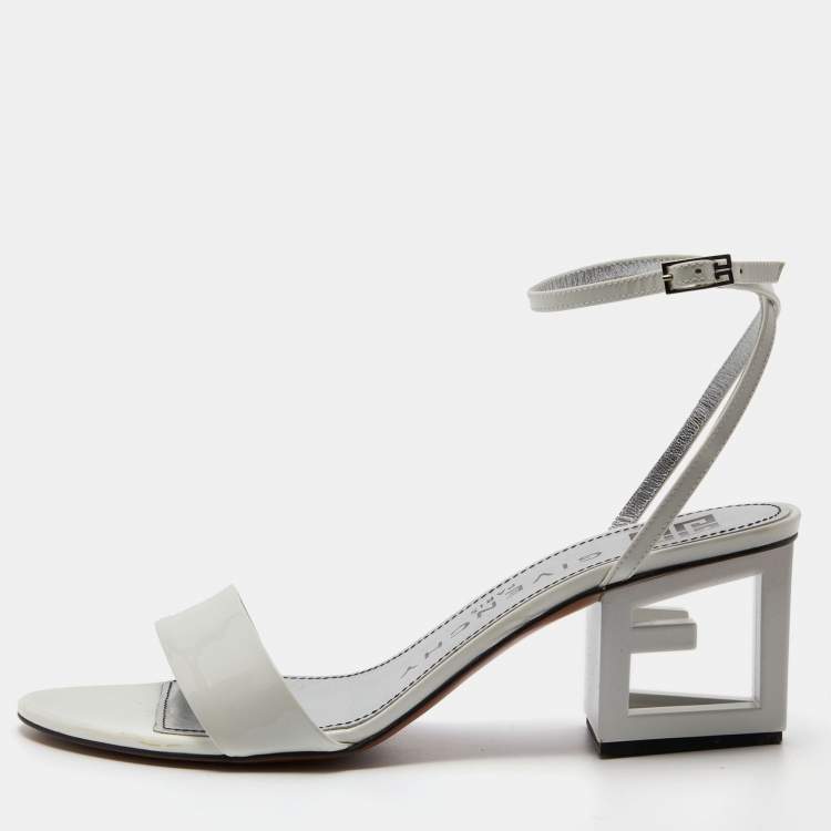 Pre Owned Givenchy White Patent Leather Triangle Ankle Strap Sandals Size 39.5