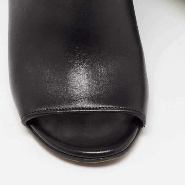 Pre Owned Givenchy Black Leather Shark Lock Peep Toe Booties Size 36