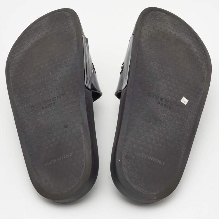 Pre Owned Givenchy Black Patent Leather Logo Cut Out Slides Size 36