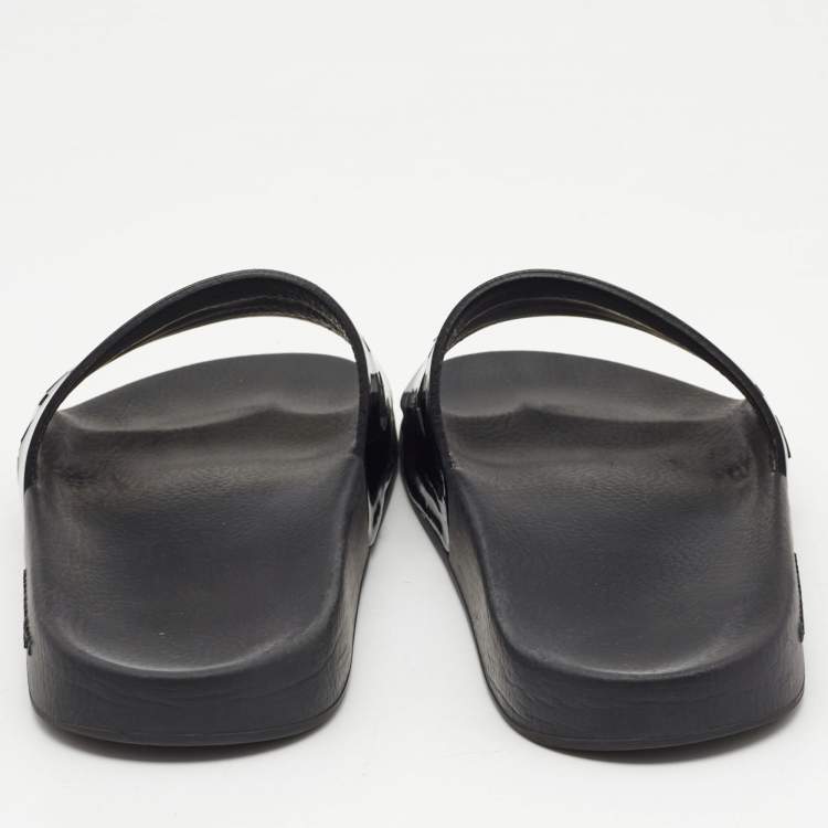 Pre Owned Givenchy Black Patent Leather Logo Cut Out Slides Size 36