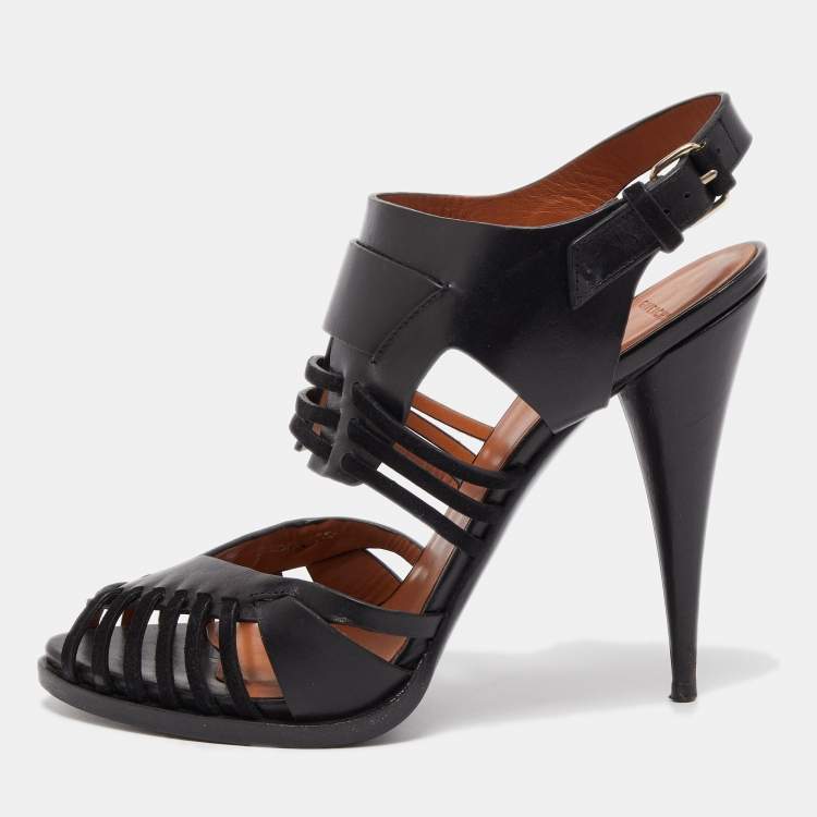 Pre Owned Givenchy Black Leather Ankle Strap Caged Sandals Size 40