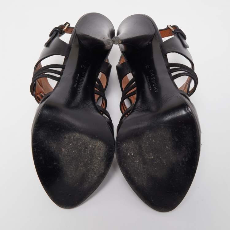 Pre Owned Givenchy Black Leather Ankle Strap Caged Sandals Size 40