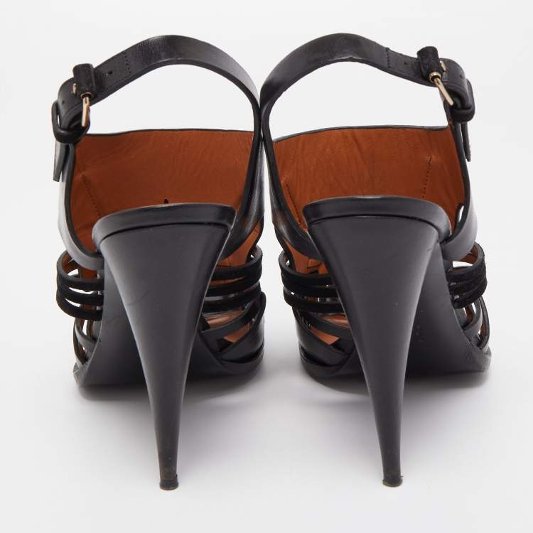 Pre Owned Givenchy Black Leather Ankle Strap Caged Sandals Size 40