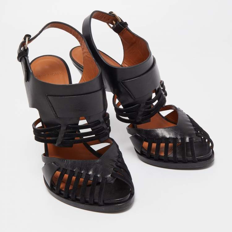 Pre Owned Givenchy Black Leather Ankle Strap Caged Sandals Size 40
