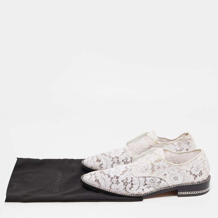 Pre Owned Givenchy White Lace and Mesh Double Chain Derby Size 39.5