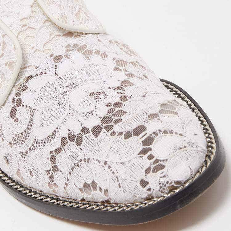 Pre Owned Givenchy White Lace and Mesh Double Chain Derby Size 39.5