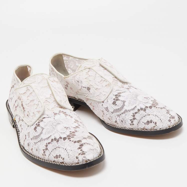 Pre Owned Givenchy White Lace and Mesh Double Chain Derby Size 39.5