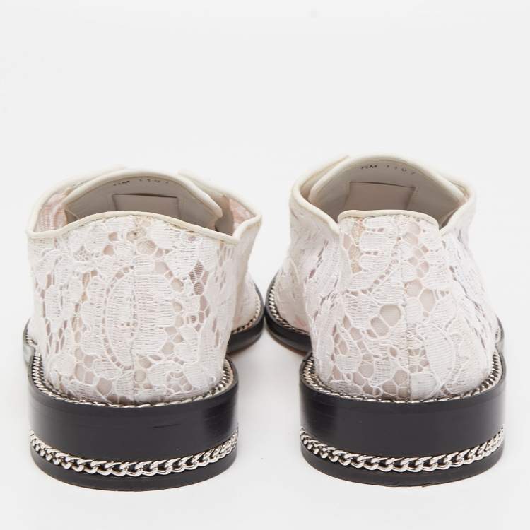 Pre Owned Givenchy White Lace and Mesh Double Chain Derby Size 39.5