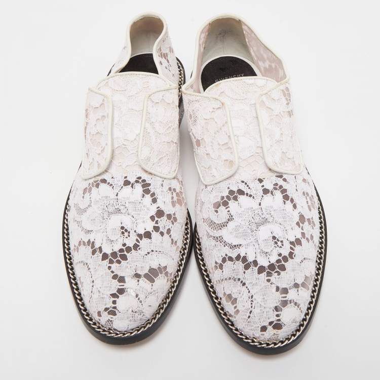 Pre Owned Givenchy White Lace and Mesh Double Chain Derby Size 39.5