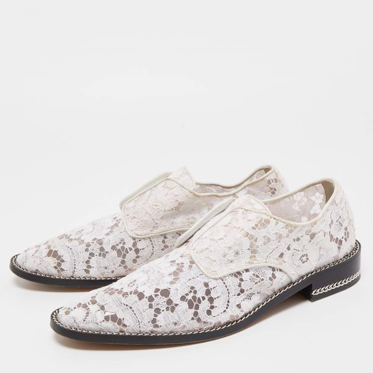 Pre Owned Givenchy White Lace and Mesh Double Chain Derby Size 39.5