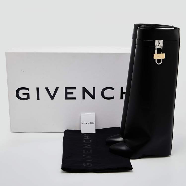 مملوكة مسبقًا Givenchy Black Leather Shark Lock Knee Length Boots Size 38
