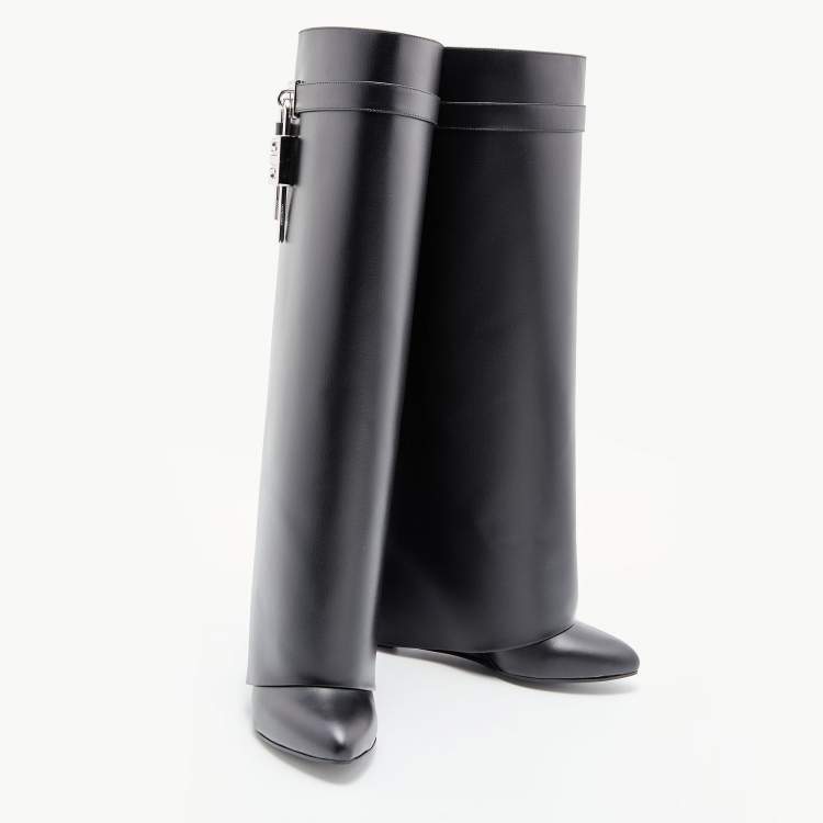 مملوكة مسبقًا Givenchy Black Leather Shark Lock Knee Length Boots Size 38