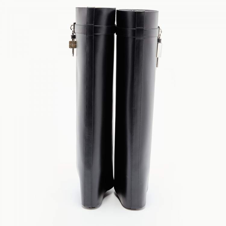 مملوكة مسبقًا Givenchy Black Leather Shark Lock Knee Length Boots Size 38