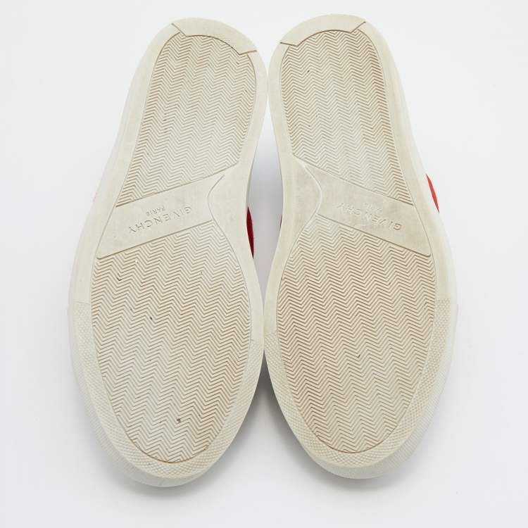Pre Owned Givenchy White/Red Leather And Logo Stretch Band Urban Street Slip On Sneakers Size 37.5