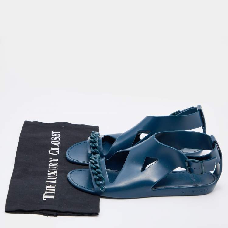 Pre Owned Givenchy Blue Jelly Gladiator Chain Detail Flat Sandals Size 39