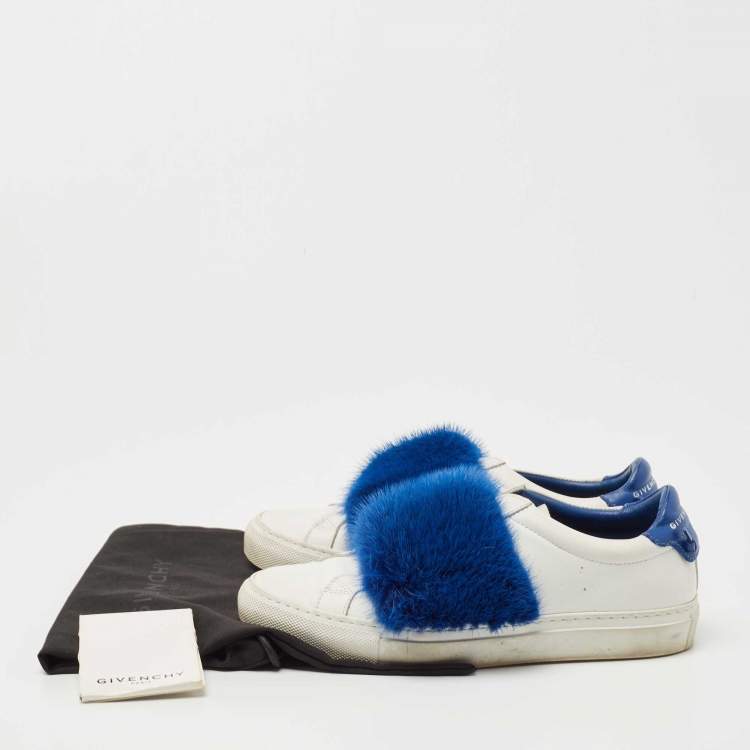 Pre Owned Givenchy White Leather and Mink Fur Low Top  Sneakers Size 36.5