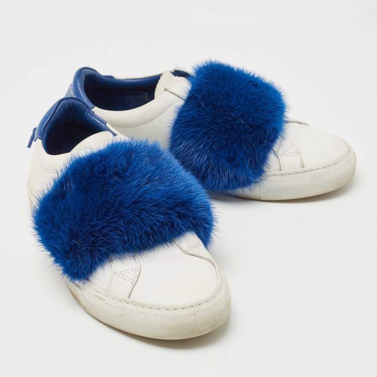 Pre Owned Givenchy White Leather and Mink Fur Low Top  Sneakers Size 36.5