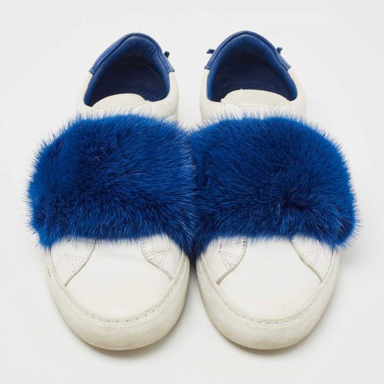 Pre Owned Givenchy White Leather and Mink Fur Low Top  Sneakers Size 36.5