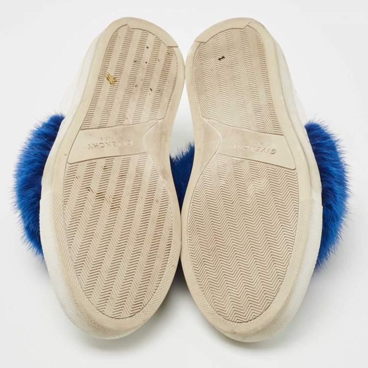 Pre Owned Givenchy White Leather and Mink Fur Low Top  Sneakers Size 36.5
