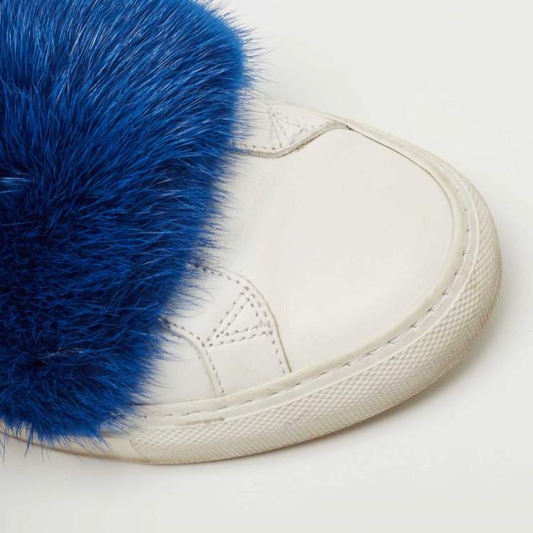 Pre Owned Givenchy White Leather and Mink Fur Low Top  Sneakers Size 36.5