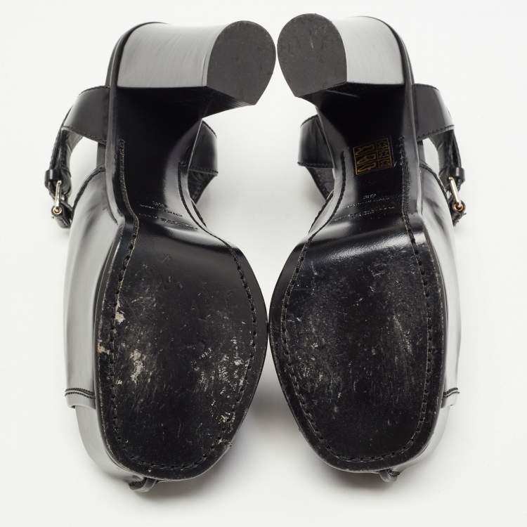 Pre Owned Givenchy Black Leather Platform Ankle Strap Sandals Size 39