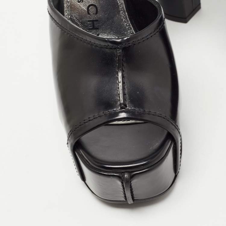 Pre Owned Givenchy Black Leather Platform Ankle Strap Sandals Size 39