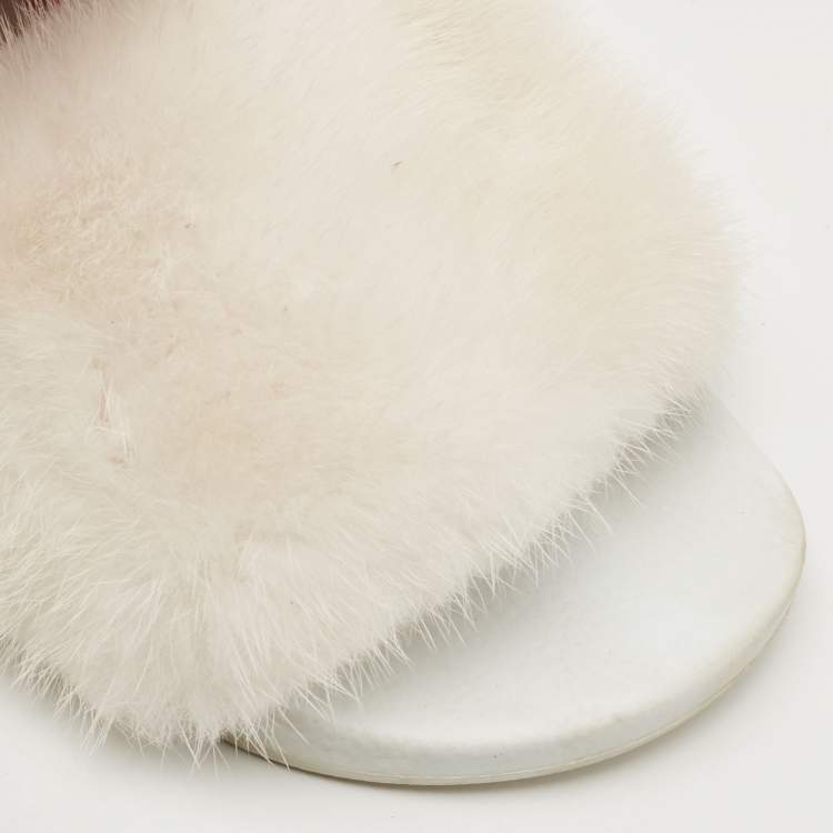 Pre Owned Givenchy White Mink Fur Pool Slides Size 37