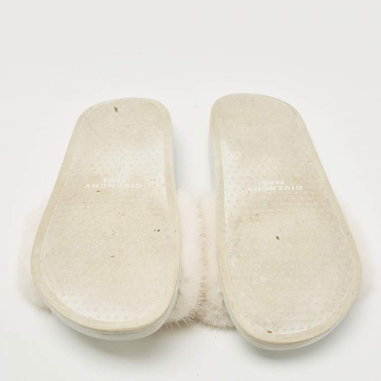 Pre Owned Givenchy White Mink Fur Pool Slides Size 37