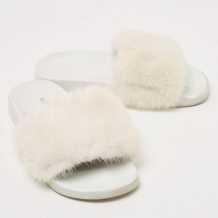 Pre Owned Givenchy White Mink Fur Pool Slides Size 37
