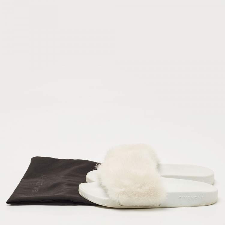 Pre Owned Givenchy White Mink Fur Pool Slides Size 37