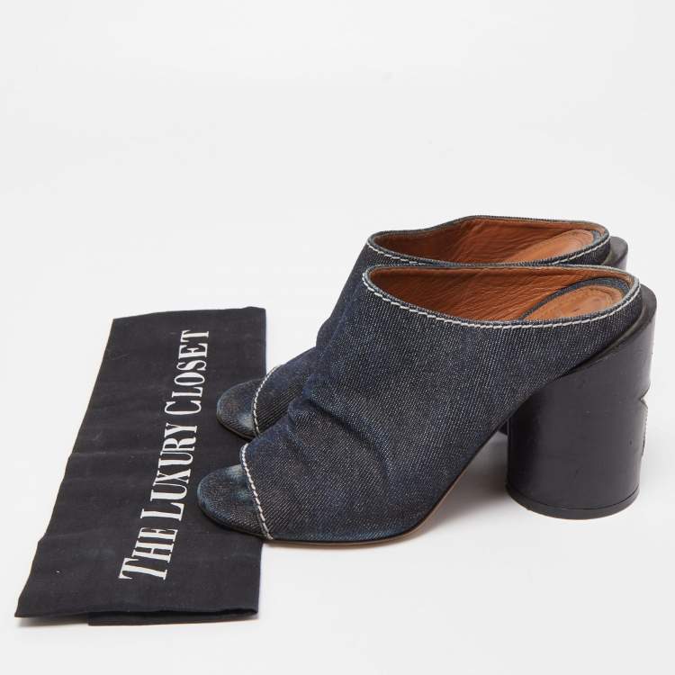 Pre Owned Givenchy Black/Navy Blue Denim and Leather Slide Size 36.5